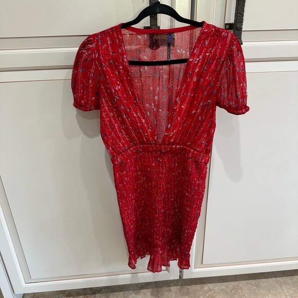 FREE PEOPLE Baby Love Smocked Bodycon in Red Combo (17) - Picture 7 of 7